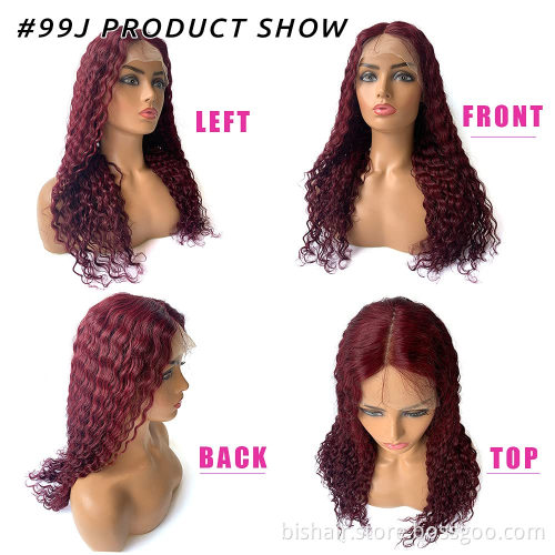 Factory Price 12A Grade Deep Wave 99j Frontal Lace Wig Human Hair T Part HD Lace Virgi Human Brazilian Hair Wigs 1b 99j Wig